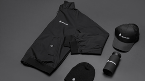 Branded jacket, hat, water bottle, and beanie